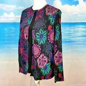 CHOICES Elegant Faux 2 pc Shell and Shirt Top LONG Sleeve STRETCH Colorful Med